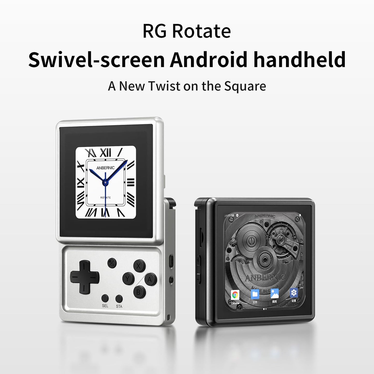 RG Rotate Retro Handheld Game Console Android 12 System Console with 3.5 inch Swivel Screen Unisoc T618 Chip 3GB+32GB, 2000mAh Aluminum Alloy Body