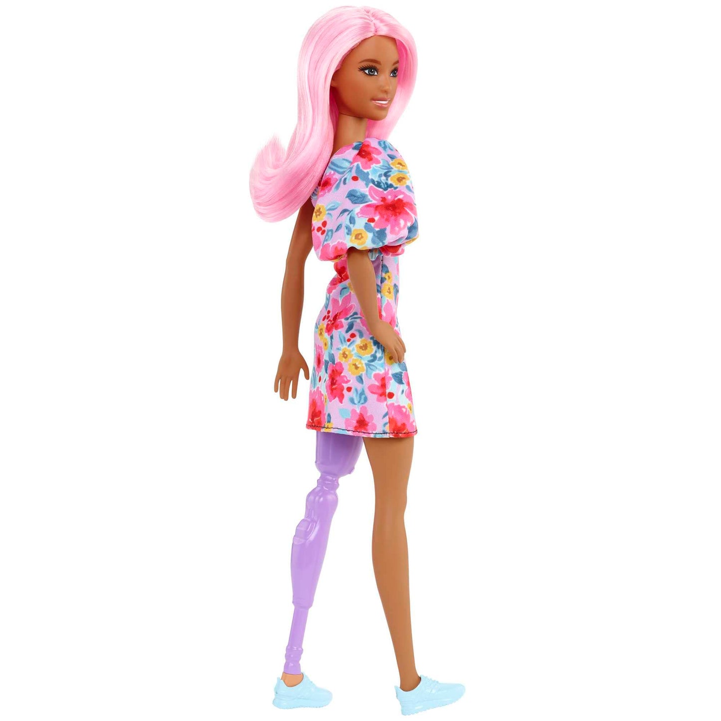 Barbie Fashionistas Doll #189 with Pink Hair & Prosthetic Leg Wearing Floral Dress & Accessories Including Sneakers & Sunglasses