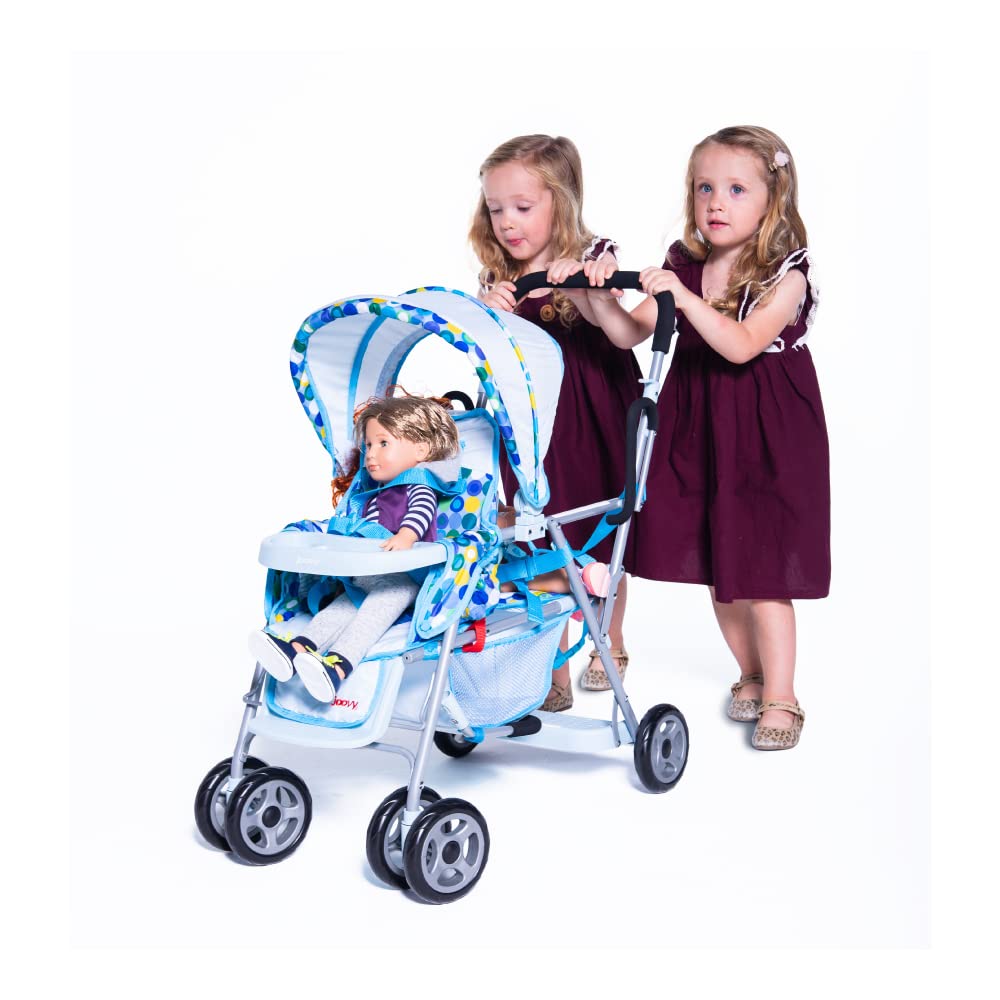 Joovy Toy Caboose Baby Doll Stroller Featuring Reclining Front Seat, Adjustable Footrest, Storage Basket, Extendable Canopy, and Snack Tray - Holds 3