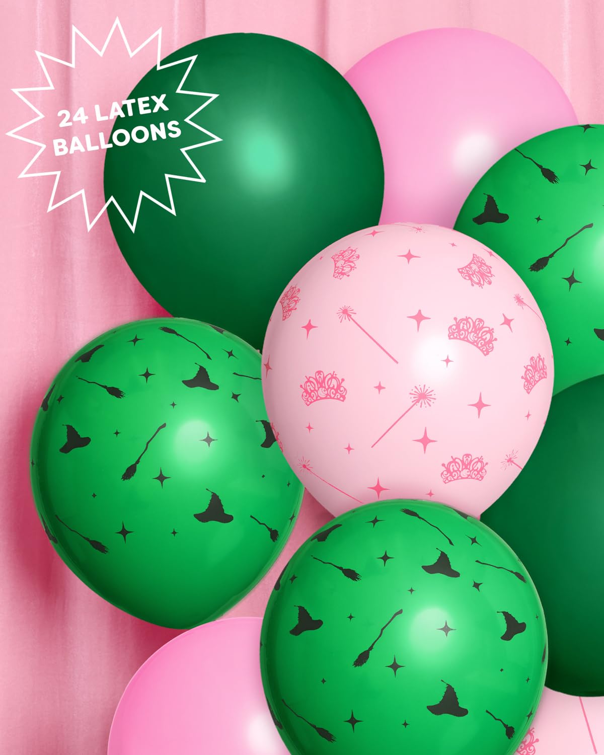 xo, Fetti Pink + Green Witch Latex Balloons - 24 pk, 12" | Birthday Decorations, Wizard Decor, Bachelorette Supplies, Girls Party Favor