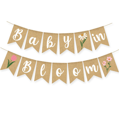 Baby In Bloom Baby Shower Decoration Banner Wildflower Burlap Garlands Floral Theme Sign Backdrop Pink