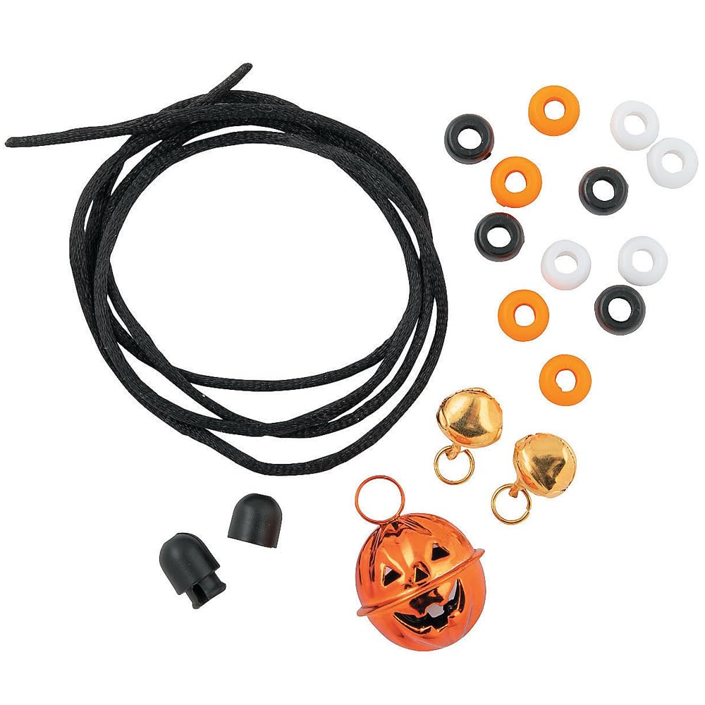 Fun Express Jack-O’-Lantern Jingle Bell Bead Necklace Craft Kit - Craft Kits - 12 Pieces