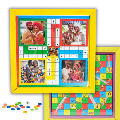 Premium African Ludu | 14in x 14in Board Game | Game Night Activity | Fun Easy Multi-Player Entertainment | Wood with Glass Top | African Cultural