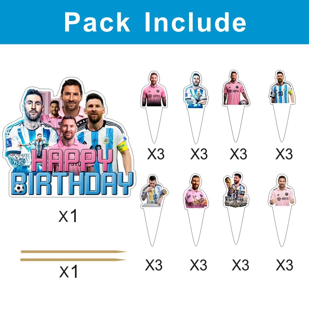 25pcs Soccer Cake Decorations with 1pcs Cake Topper, 24pcs Cupcake Toppers for Football Birthday Party Supplies