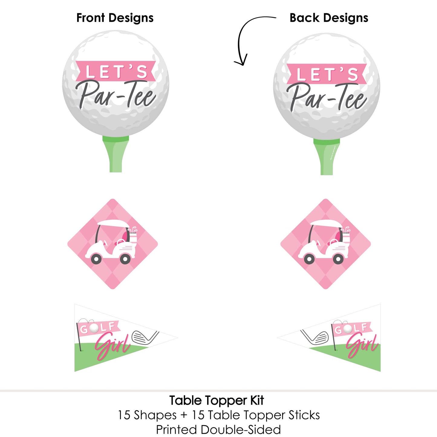 Big Dot of Happiness Golf Girl - Pink Birthday Party or Baby Shower Centerpiece Sticks - Table Toppers - Set of 15