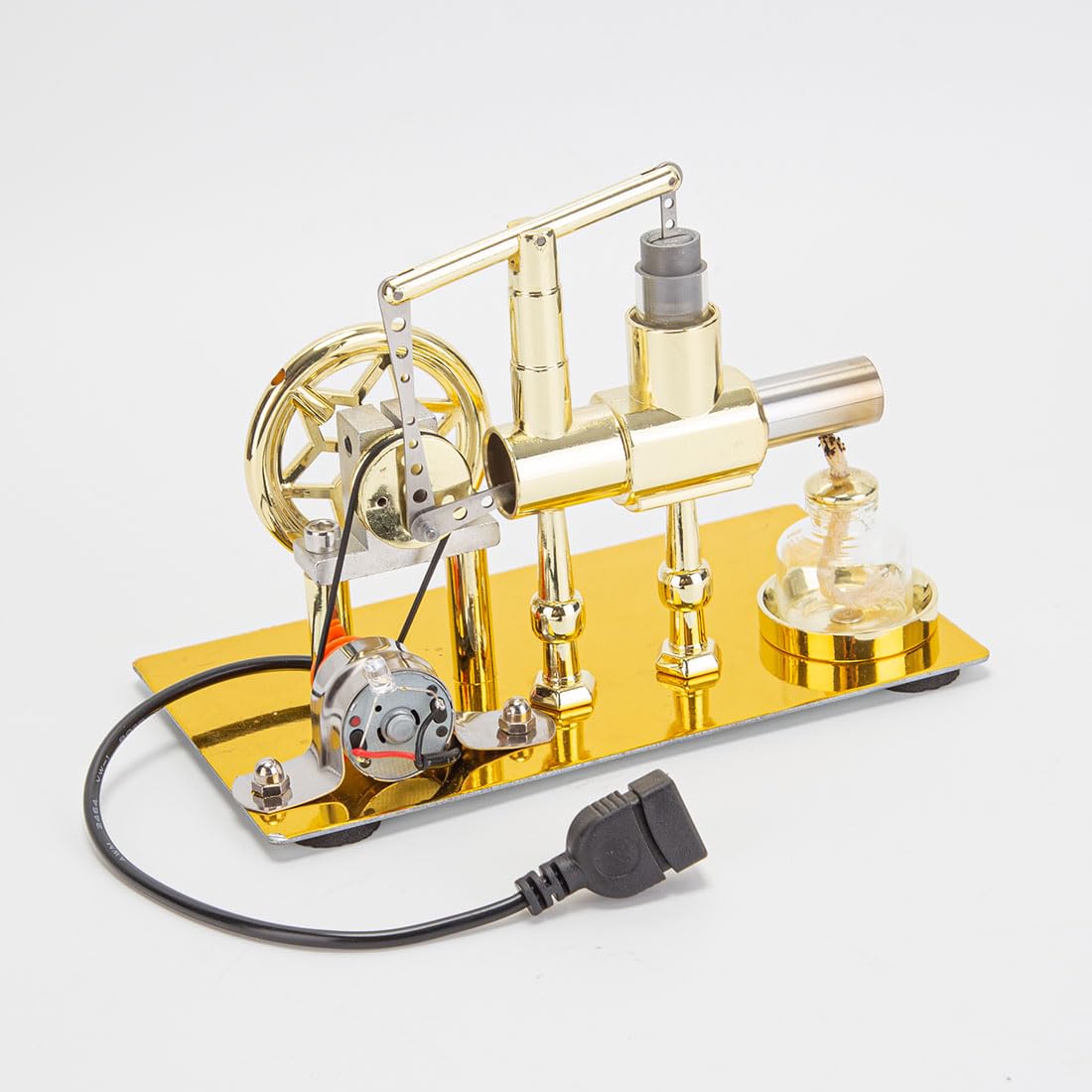 ENGINEDIY Stirling Engine Model Kit, Balance Single Cylinder Hot Air Stirling Engine Model with USB Light, DIY Experiment Educational Model Kits