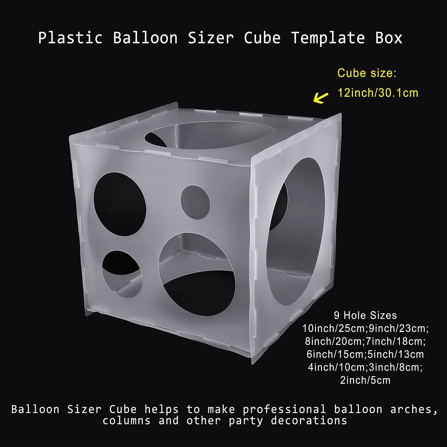 Auihiay 2-10 Inch Collapsible Plastic Balloon Sizer Box Cube, Balloon Sizer