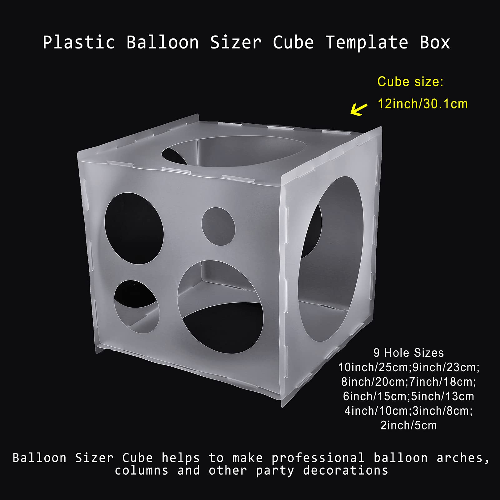 Auihiay 2-10 Inch Collapsible Plastic Balloon Sizer Box Cube, Balloon Sizer
