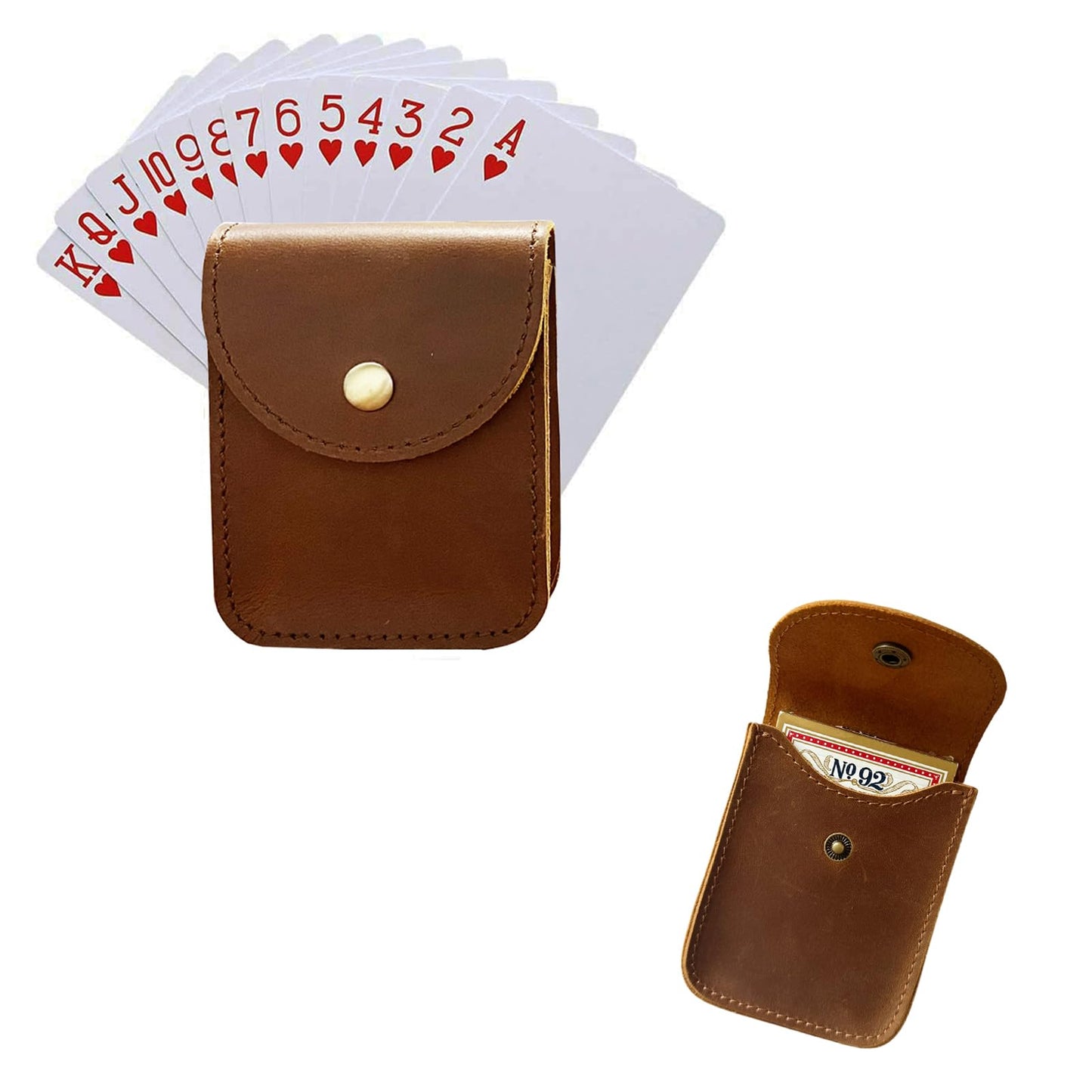 aolaso Genuine Leather Playing Card Case, Single Deck Playing Card Box，Leather Pouch Multipurpose with Belt Clip for Carrying Cards Small Tools