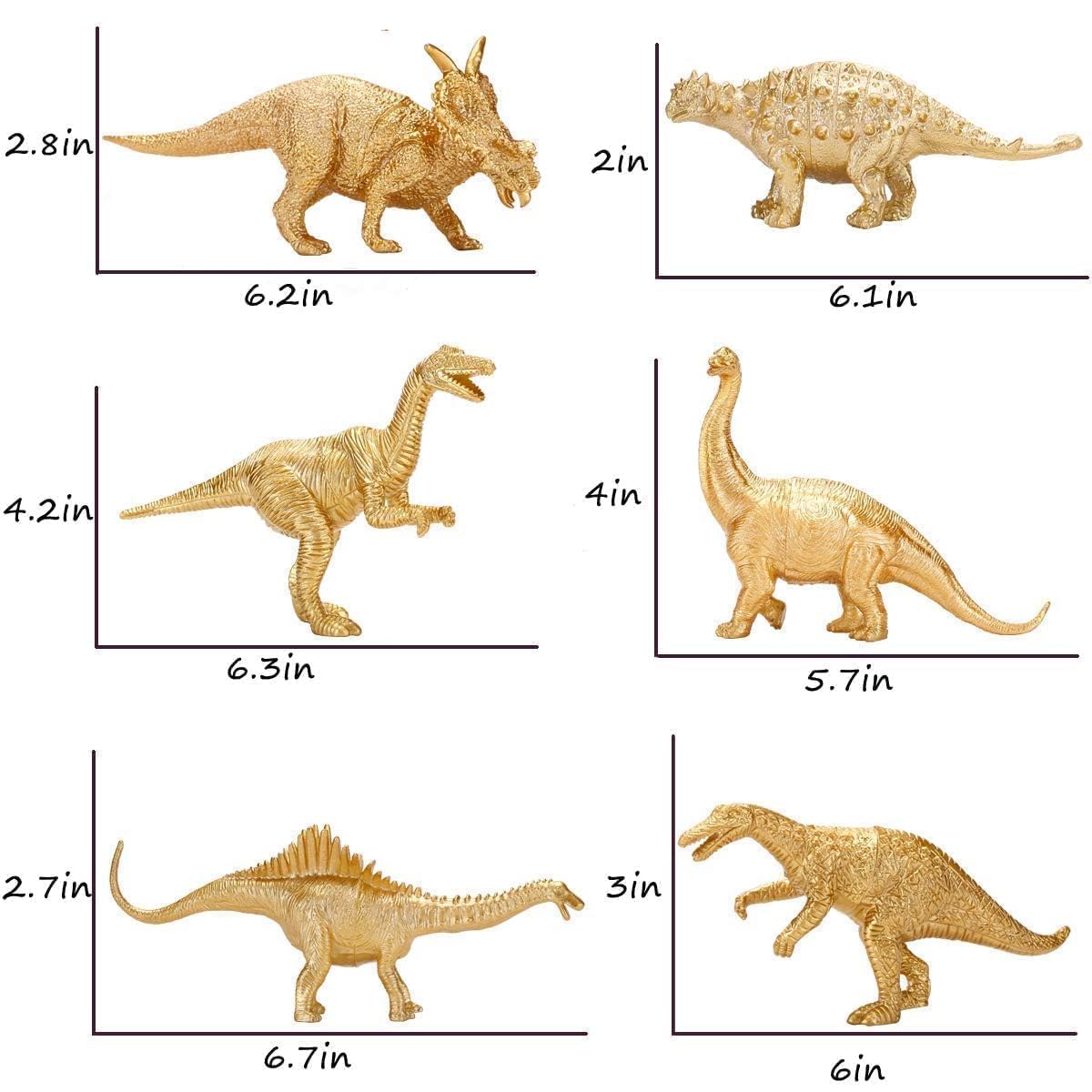 BOLZRA Metallic Gold Plastic Dinosaurs Figurine Toys, 12PCS Golden Dinosaur Figures for Boys Girls, Baby Shower, Bridal Shower Decorations, Kids Dino