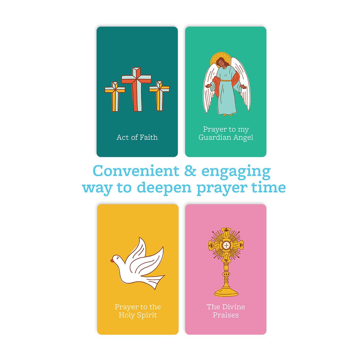 My Catholic Prayer Ring Cards - 27 Brightly Illustrated Prayer Cards with 1.5" Metal Ring - 2.5" x 4" Rounded Corners Religious Cards - Ideal Teaching
