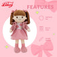 Linzy 15" Little Sweet Hearts Emily Doll - Adorable My First Plush Rag Doll for Girls - Soft Baby Doll with Braided Pigtails & Bows, Washable Sensory