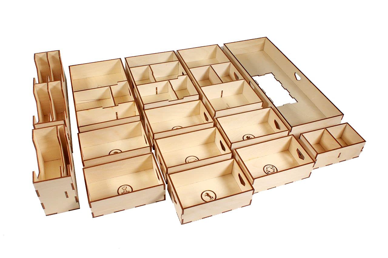 The Broken Token Game Organizer Compatible with Scythe Legendary Expansion - Wooden Game Organizing Box with Multiple Trays