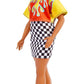 Barbie Fashionistas Doll #179, Curvy with Long Highlighted Hair, Flame Crop Top, Checkered Skirt & Accessories Including Sneakers & Sunglasses