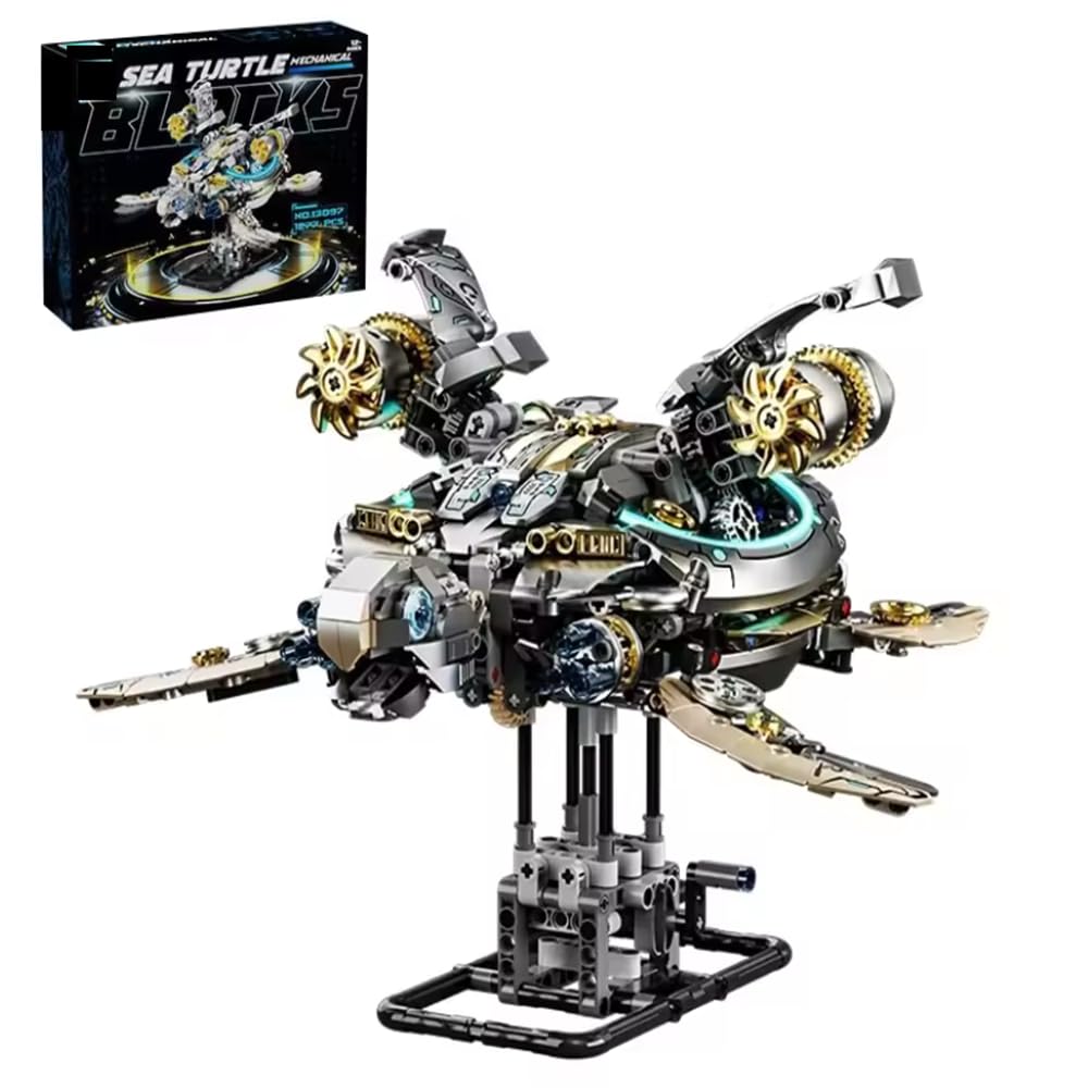 YAOZEBIN Mechanical Sea Turtle Building Block Set - STEM Toys for Boys & Girls 8-12+, Deep Sea Ocean Creature Kit, Home/Office Decor with Light, Great