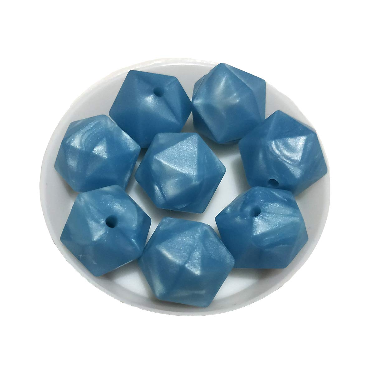 Alenybeby 50pcs 14mm Silicone Polygon Pearl Beads for Pen Silicone Geometric Icosahedron Shape Beads Hexagon Bulk Bead for Keychain DIY Mom Woman