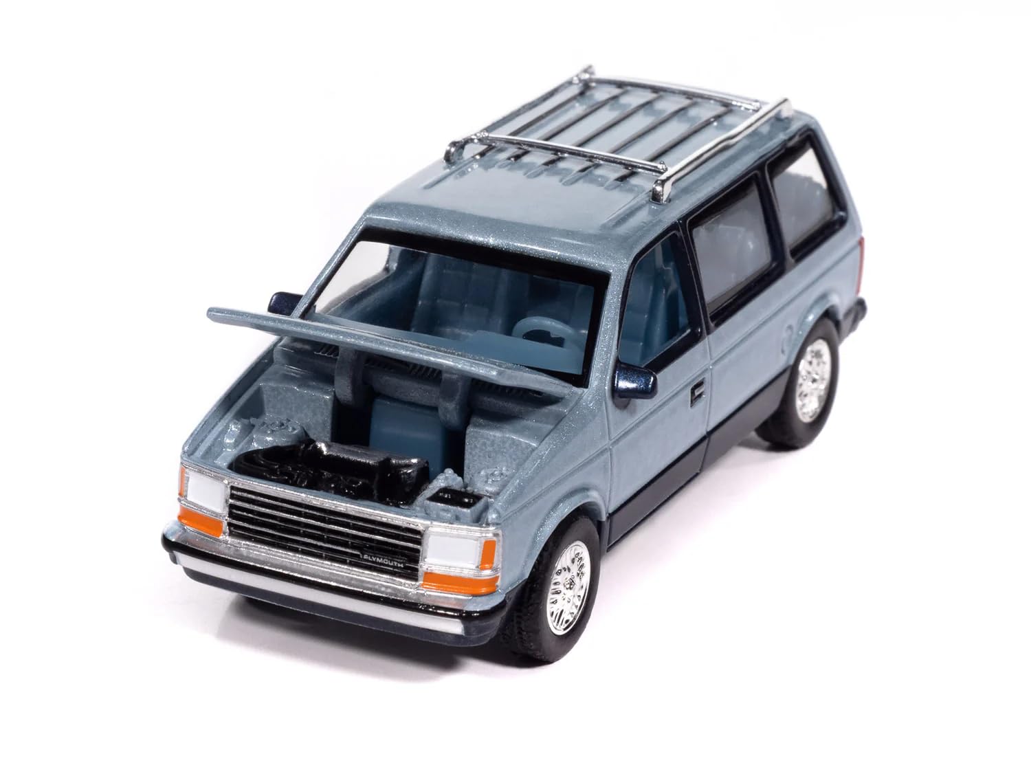 1987 Voyager Van Ice Metallic and Twilight Blue Metallic 2-Tone with Blue Interior Mighty Minivans Series 1/64 Diecast Model Car by Auto World