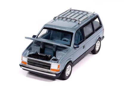 1987 Voyager Van Ice Metallic and Twilight Blue Metallic 2-Tone with Blue Interior Mighty Minivans Series 1/64 Diecast Model Car by Auto World