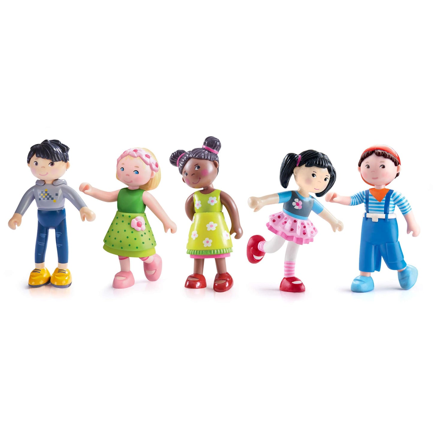 HABA Little Friends Best Friends Mini Dolls Bundle - Set of 5 Bendy, Poseable Dolls for Ages 3+, Soft Plastic Miniature Figurines and Dollhouse People