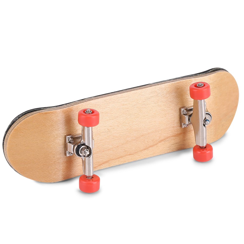 1Pc Maple Wooden Alloy Fingerboard Finger Skateboards Mini Fingerboard with Soft Pad Bearing Wheels and Box Reduce Pressure Kids Gifts(Red)
