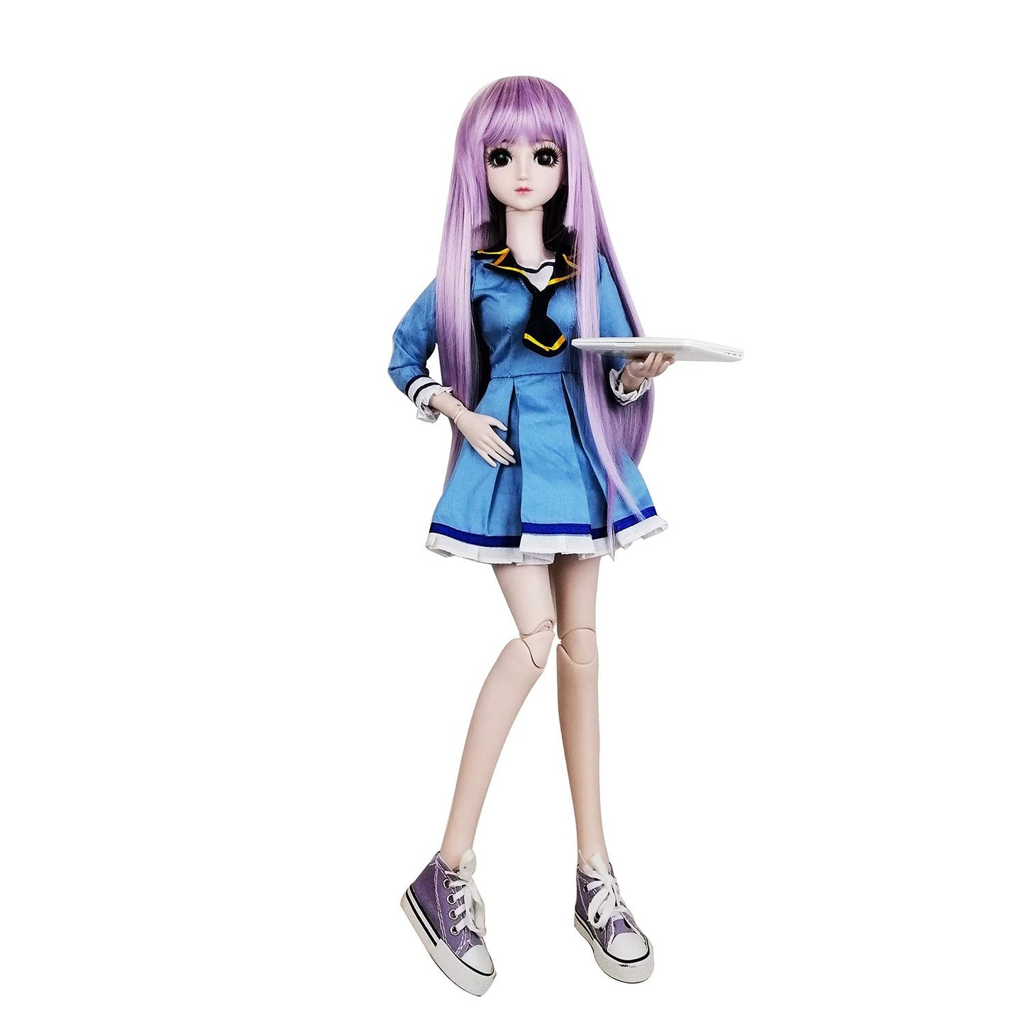 EVA BJD 1/3 BJD Doll, 20 Movable Joints Plastic Ball Jointed Doll, Removable Hair & Clothes, Openable Head for Eye Replacement, Full Set with Blue