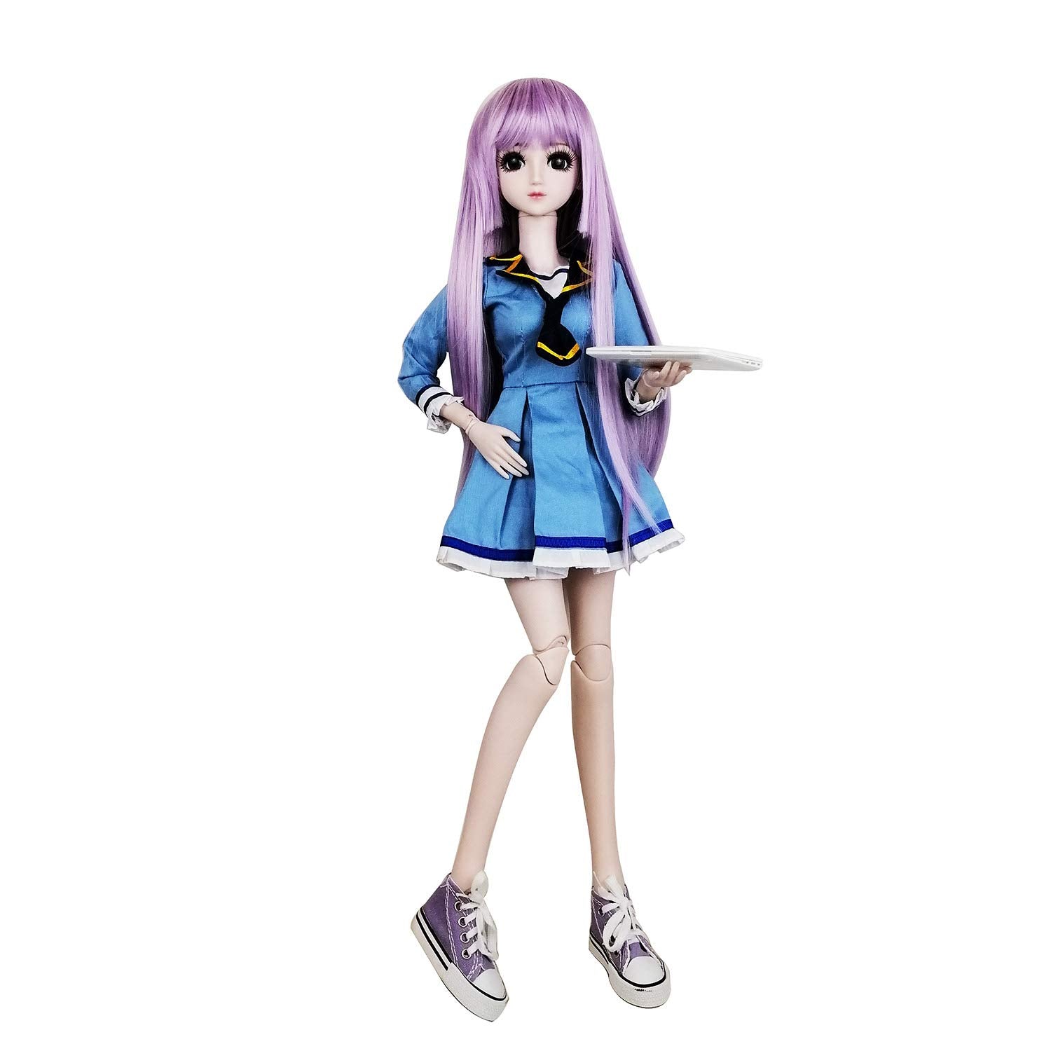 EVA BJD 1/3 BJD Doll, 20 Movable Joints Plastic Ball Jointed Doll, Removable Hair & Clothes, Openable Head for Eye Replacement, Full Set with Blue