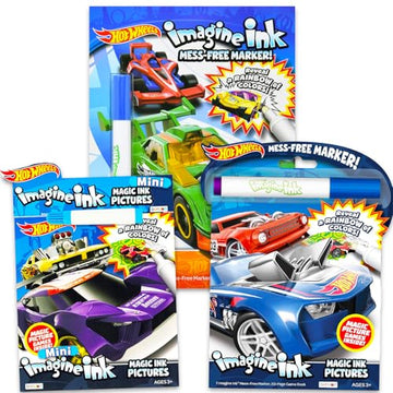 Hot Wheels Imagine Ink Coloring Super Set - Bundle with 3 Racecar Imagine Ink Mess-Free Coloring Books for Kids | Hot Wheels Party Favors
