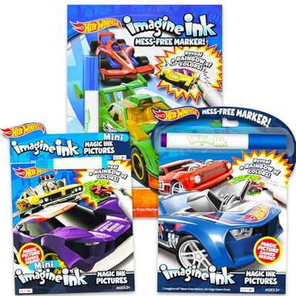 Hot Wheels Imagine Ink Coloring Super Set - Bundle with 3 Racecar Imagine Ink Mess-Free Coloring Books for Kids | Hot Wheels Party Favors
