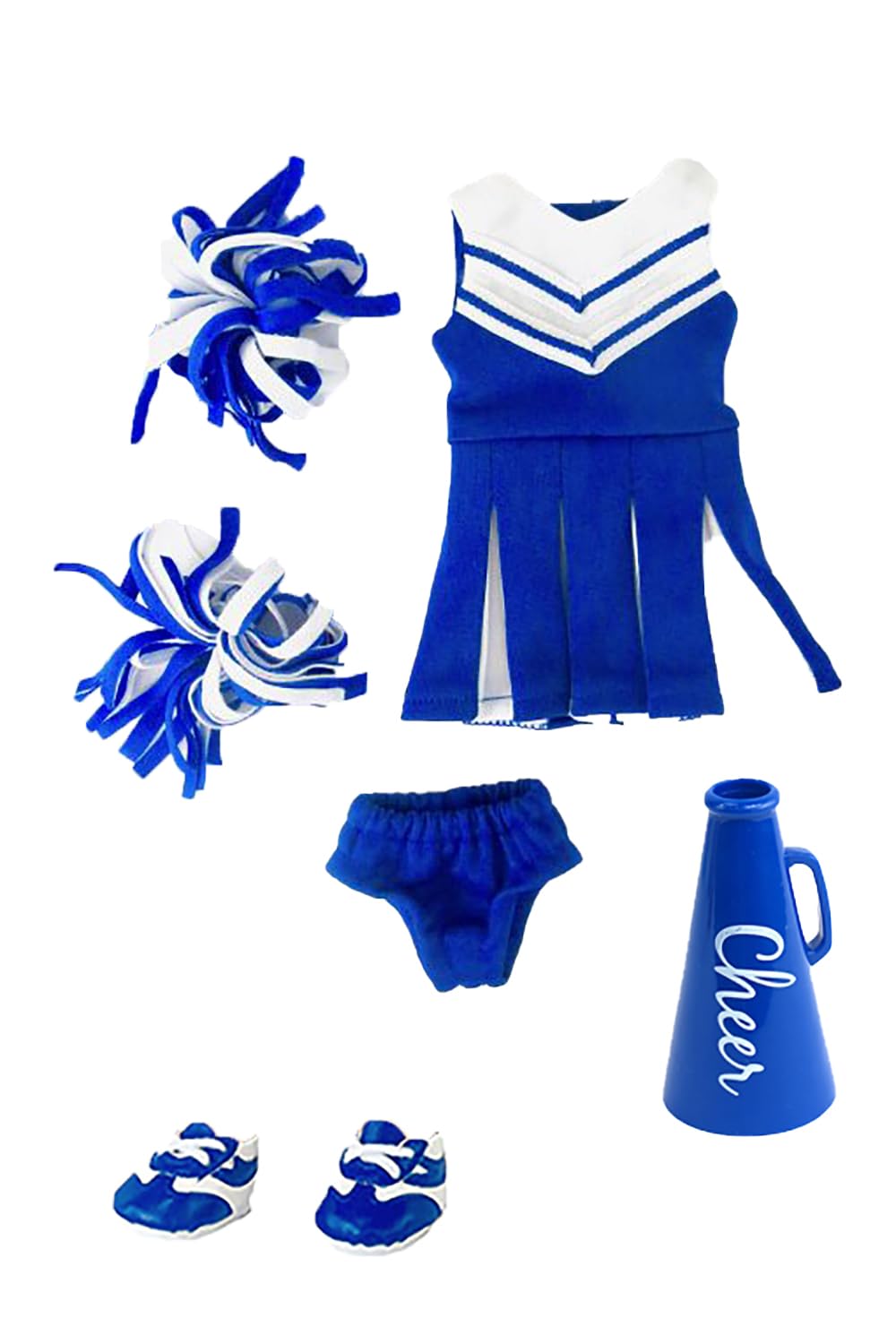 American Fashion World Blue Cheerleader Outfit for 14.5 Inch Dolls - Includes Dress, Underwear, Sneakers, Pom Poms & Megaphone