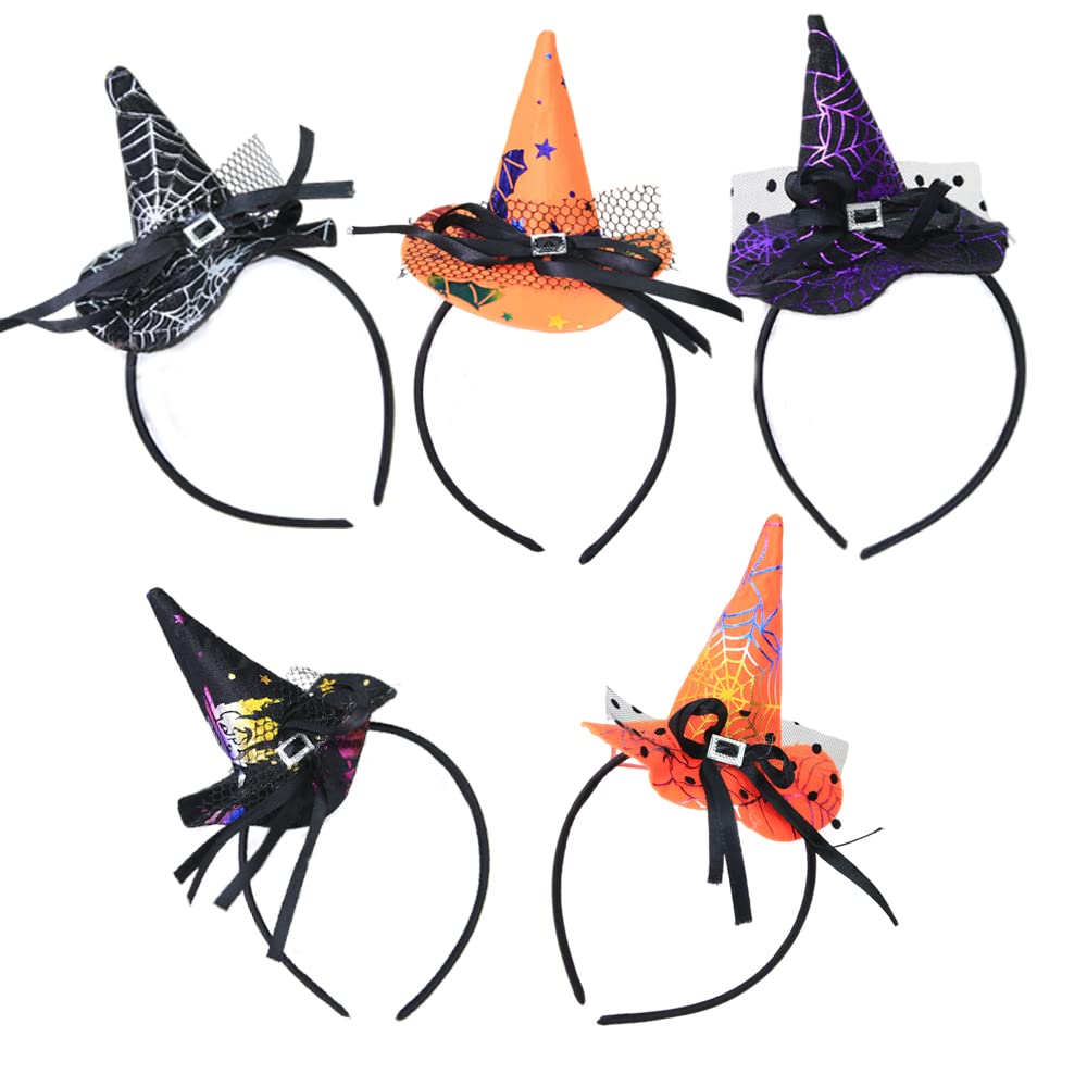 YADIRF 5 Pcs Headband Hairband Mini Pointy Witch Hat Lovely Hair Hoop Bowknot Cosplay For Funny Halloween Cosplay Costume Hair Accessories