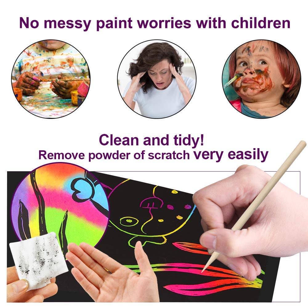 pigipigi Scratch Paper Art for Kids - 60 Pcs Magic Rainbow Scratch Paper Off Set Scratch Crafts Arts Supplies Kits Pads Sheets Boards for Party Games