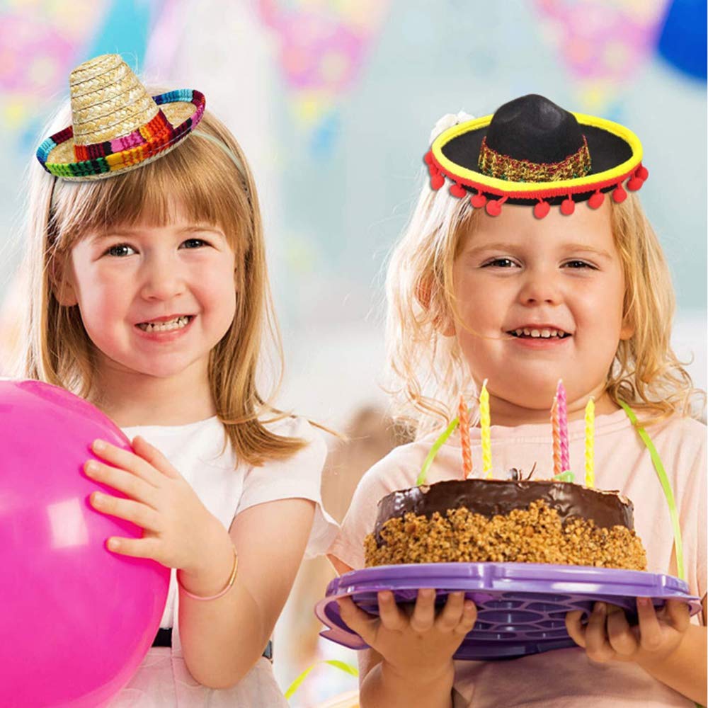 Mukola 4 Pieces Mini Mexican Sombrero Hats, Straw Sombreros for Fiesta Carnival Mexican Theme Party Decorations, Party Favors, One Size, Black, Beige