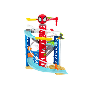 Marvel Spidey and His Amazing Friends Construction Zone Chaos Track Set - 2-Foot High Dual Race Track with Zip Line, Play Zones, and Exclusive
