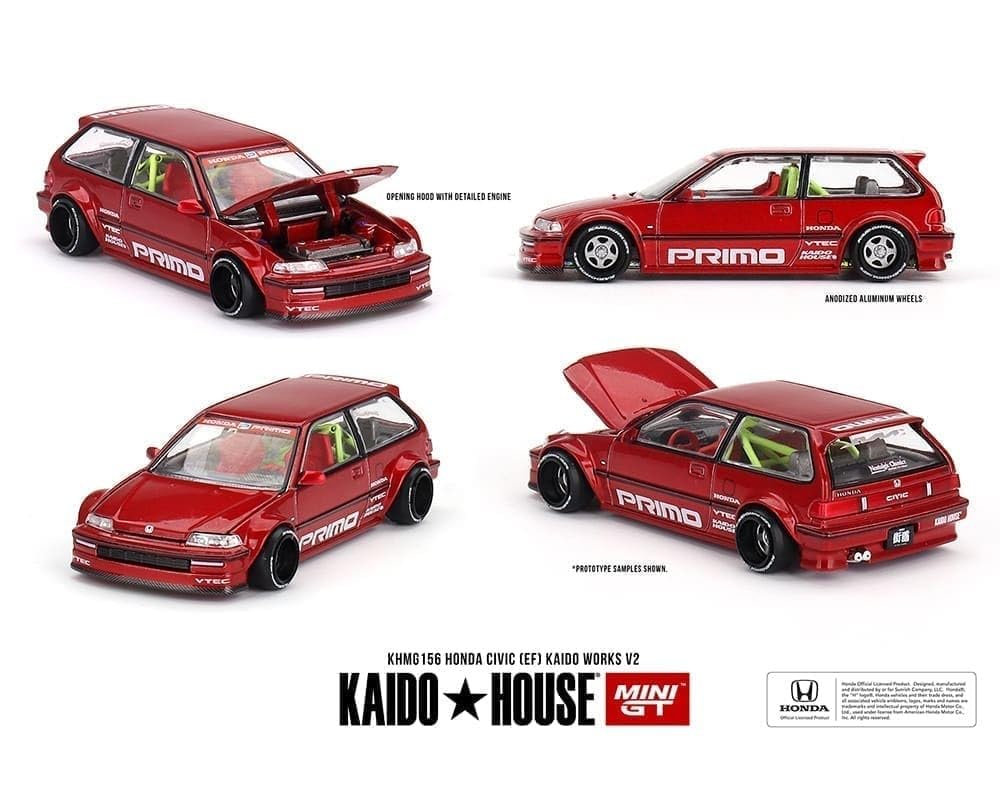 Kaido House Honda Civic (EF) Kaido Works V2 by Mini GT in Red 156 Diecast 1:64