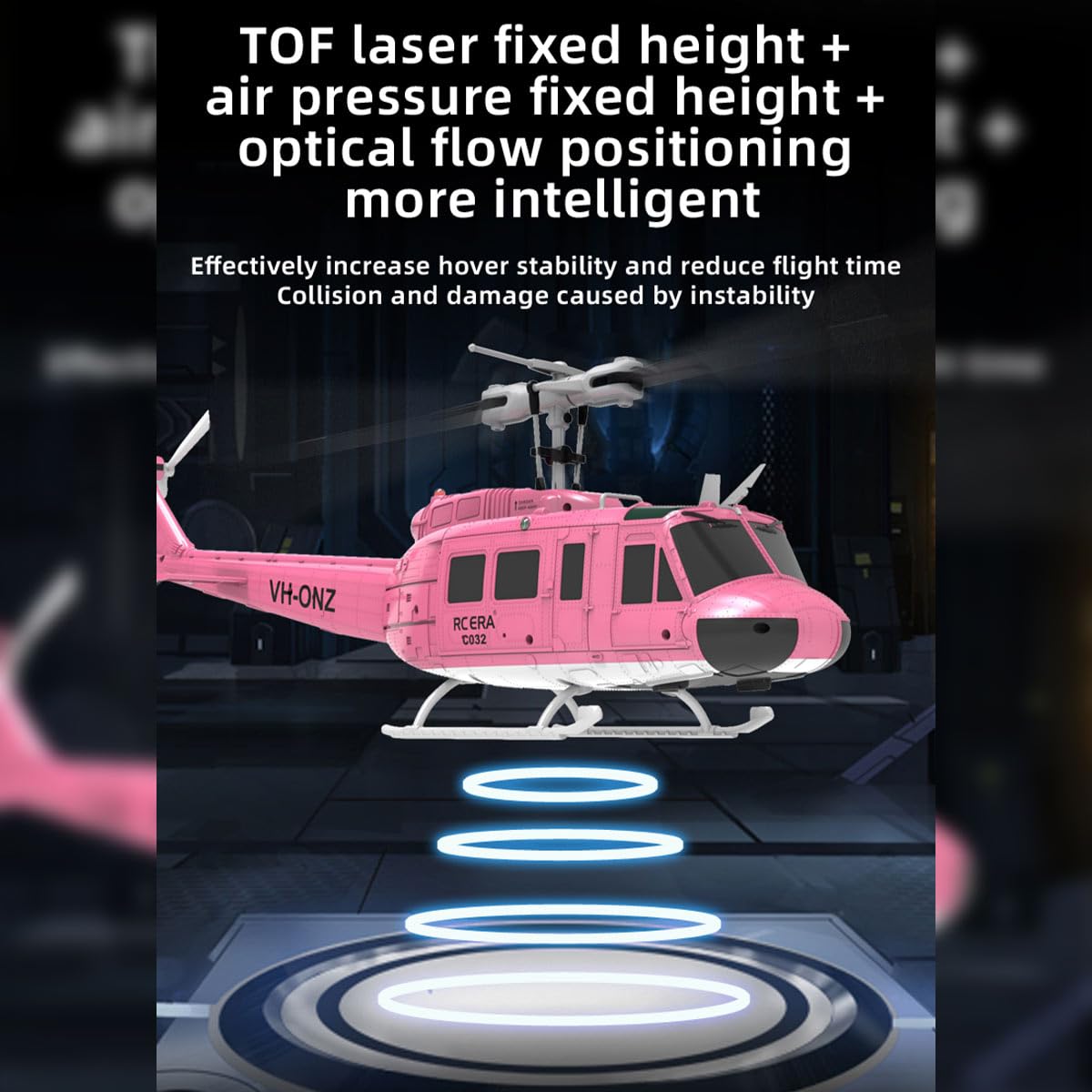XMBRICDIYY UH-1 Huey RC Helicopter, 1/48 2.4G 6CH Flybarless RC Helicopter Model with Optical Flow Positioning, Outdoor Airplane for Beginner (RTF