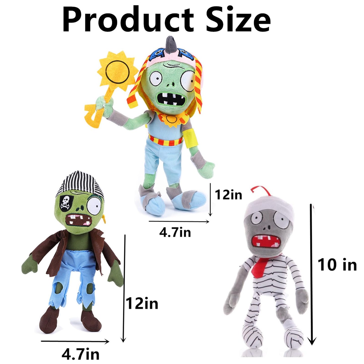 JHESAO 3PCS PVZ Plushies Plants and Zombies Plush Toys Normal Zombie PVZ 1 2 Stuffed Soft Doll Mummy Zombie New