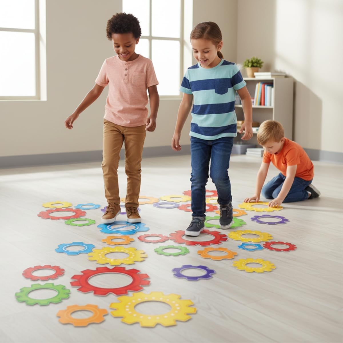 Gear Shaped Stem Floor Clings - 26 Pieces - Educational and Learning Activities for Kids