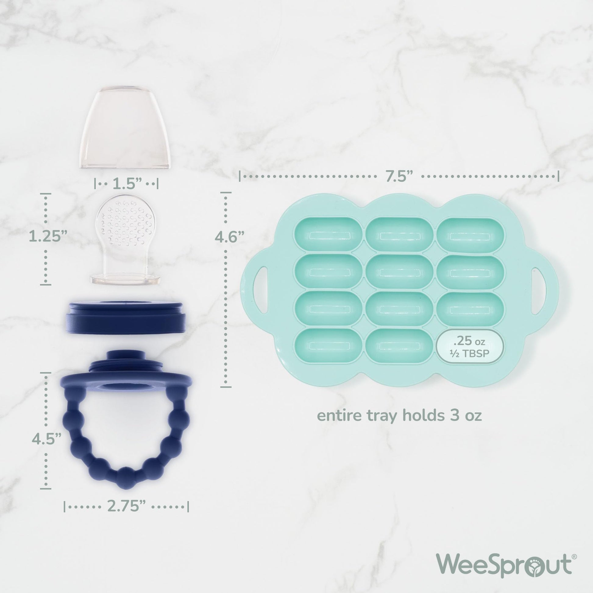 WeeSprout Baby Food Feeder Set - 2 Silicone Feeders & Reusable Freezer Tray with Lid - BPA-Free Fresh Fruit & Veggie Pacifier for Babies & Toddlers