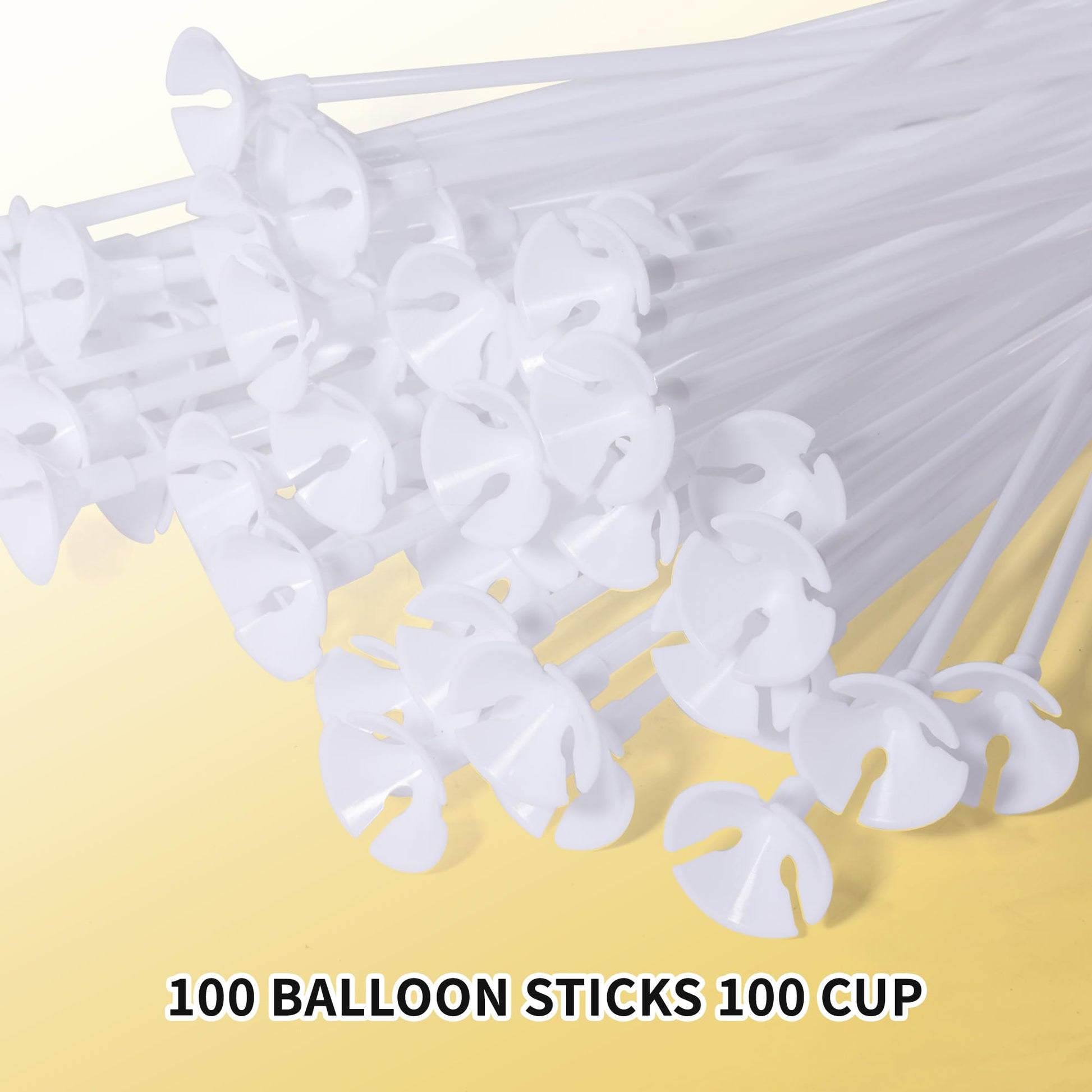 Pllieay 50 Pieces Balloon Sticks, Plastic White Balloon Stick with Cups