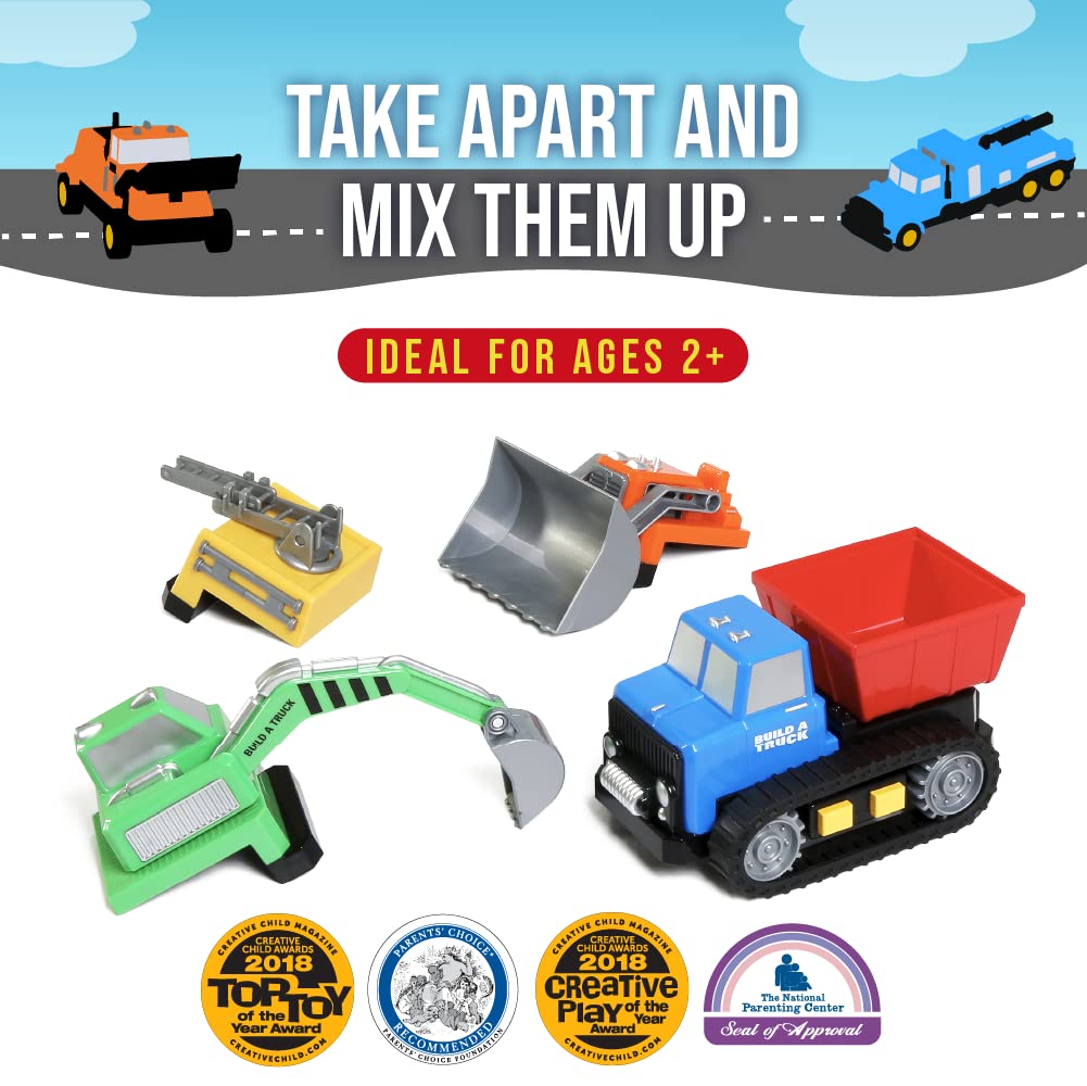 Popular Playthings Magnetic Build-A-Truck Set, Construction Vehicles for Kids Creative Truck Play, Gifts for Toddlers Ages 2 & Up - 4 Pieces