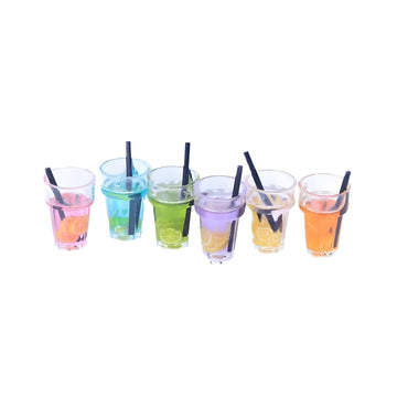 6 Pcs Miniature 1:12 Scale Dollhouse Drink Set - Colorful Resin Glass Cups & Beverage, Simulated Fruit Juice and Lemon Models for Summer Dining Room