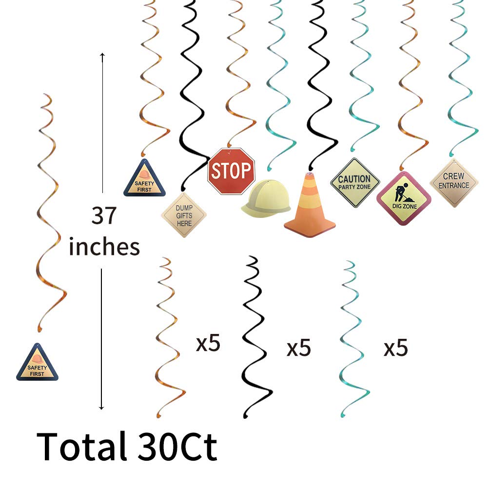 30Ct Construction Signs Hanging Swirl Decorations - Dig Zone Stop Crew Entrance Safety First Dump Gifts Here Helmet Roadblock Construction