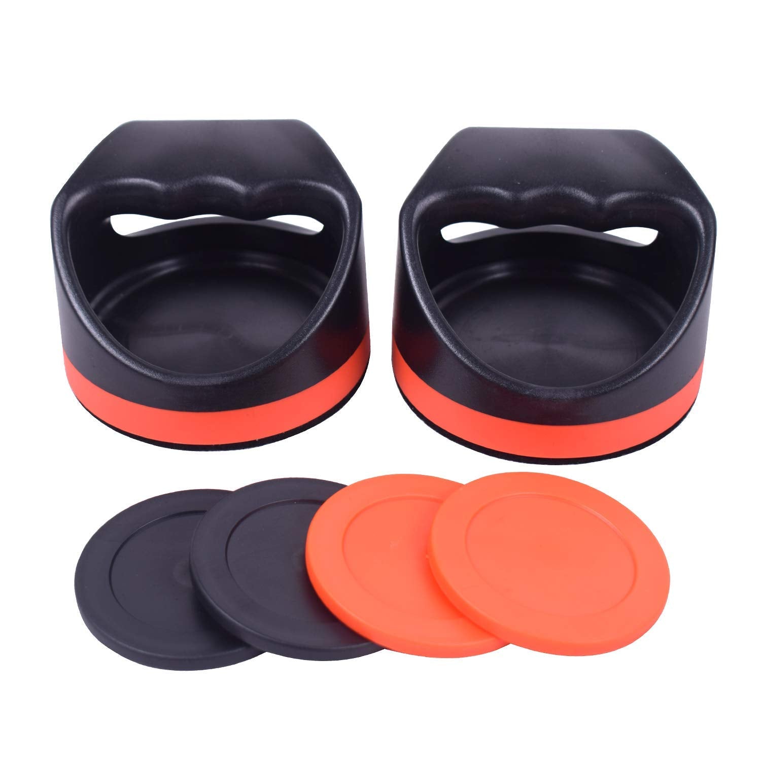 Plastic Air Hockey Strikers/Pushers, 2 PCS 4" Plastic Black Air Hockey Pushers and 4 PCS 2.75" Pucks Replacement for Game Tables Goalies Equipment