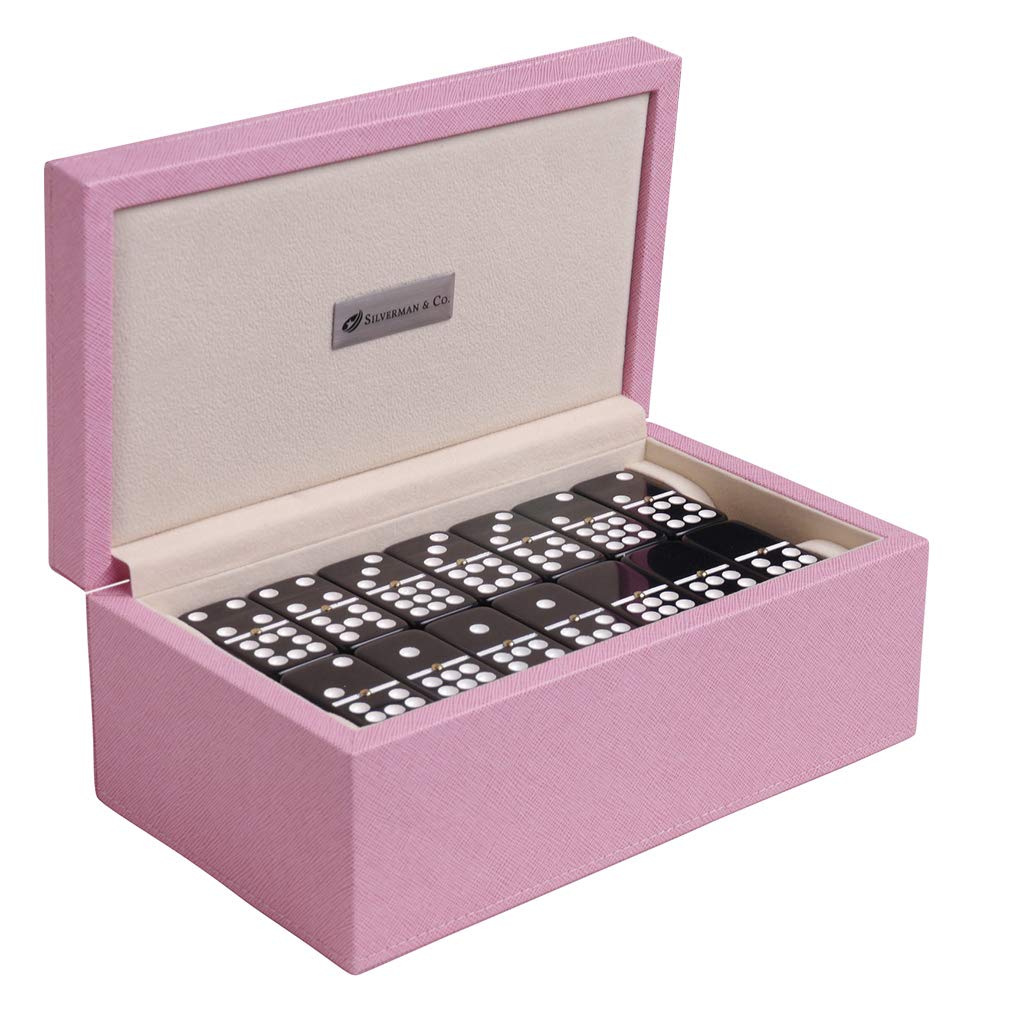 Silverman & Co. Double 9 Large Black Domino Set - Pink Case