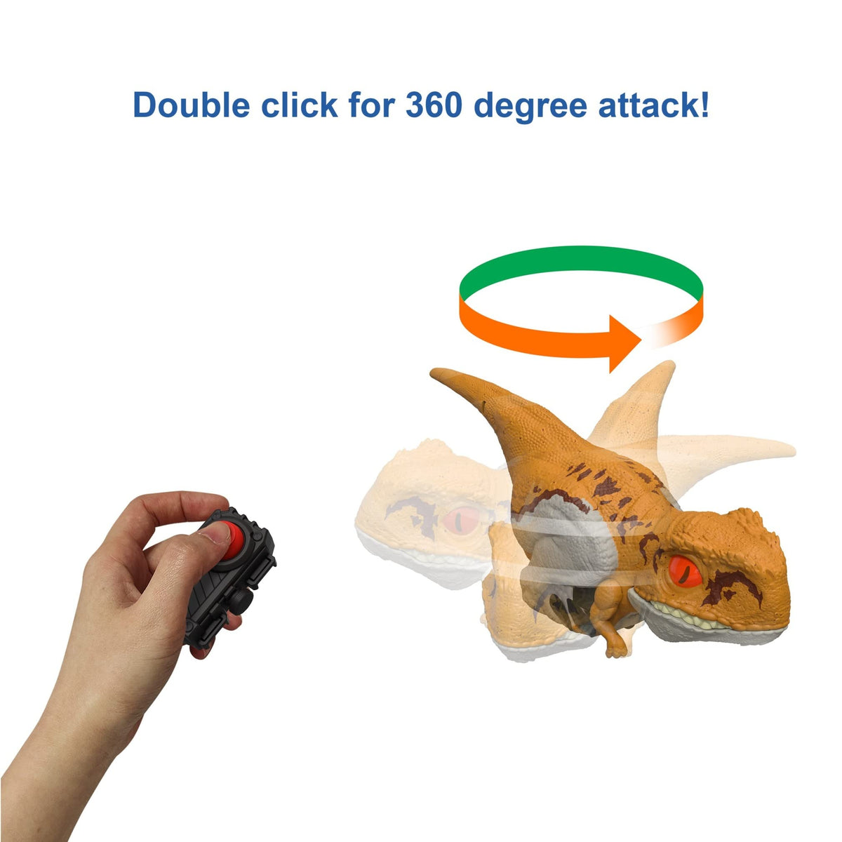 Mattel Jurassic World Dominion Uncaged Dinosaur Toy with Clicker-Controlled Motion & Sound, Click Tracker Atrociraptor Tiger Dino Action Figure