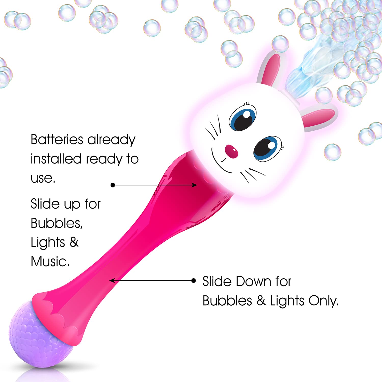 Easter Basket Stuffers for Toddler, Bunny Bubble Wand, Easter Basket Essentials, 14" Light Up Automatic Bubble Maker with LED & Music, Toys