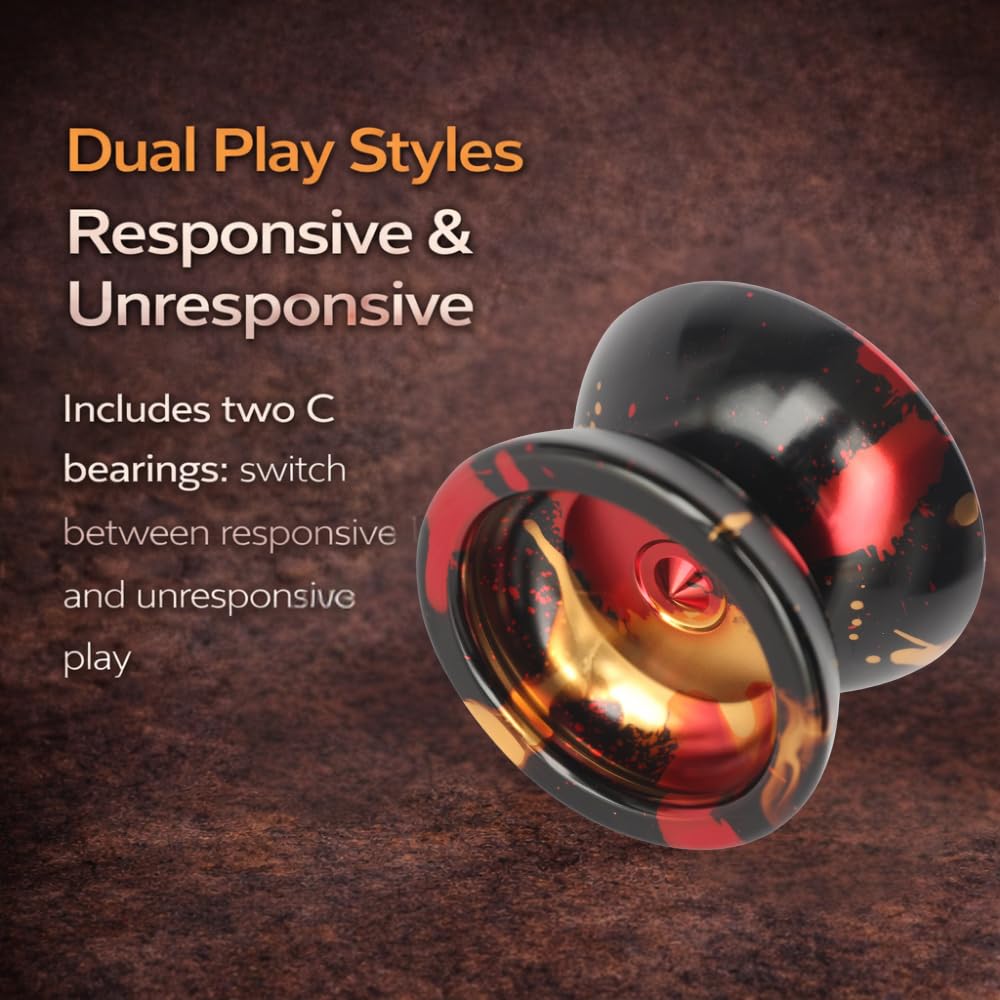 Yoyo King Watcher Metal Professional Yoyo - Aluminum Ball Bearing Yo-Yo with Responsive & Unresponsive C Bearings, Extra String - Volcano Splash