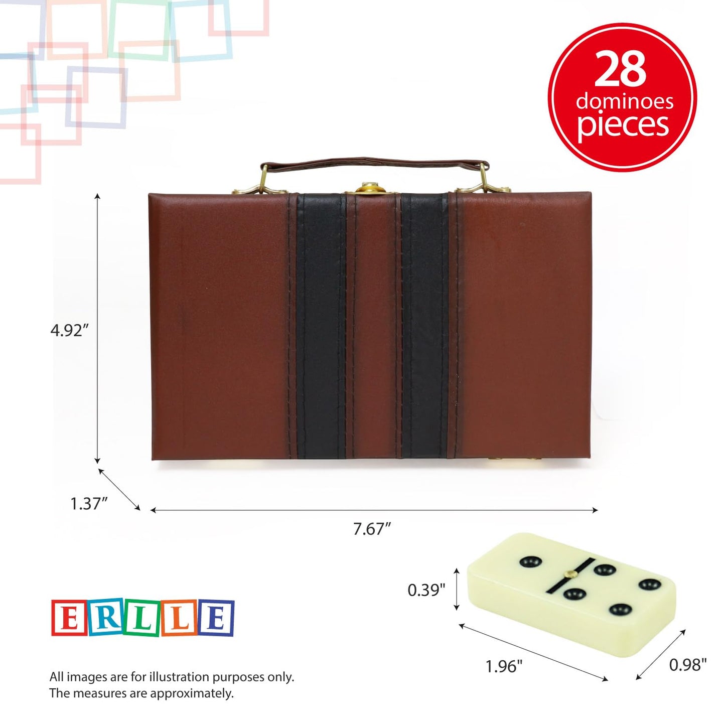 ERLLE - Premium Double 6 Dominoes Set, Classic Domino Game with Leather Case, Domino Set for Adults & Kids, Durable, Travel-Friendly, and Easy to Read