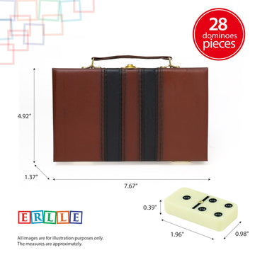 ERLLE - Premium Double 6 Dominoes Set, Classic Domino Game with Leather Case, Domino Set for Adults & Kids, Durable, Travel-Friendly, and Easy to Read