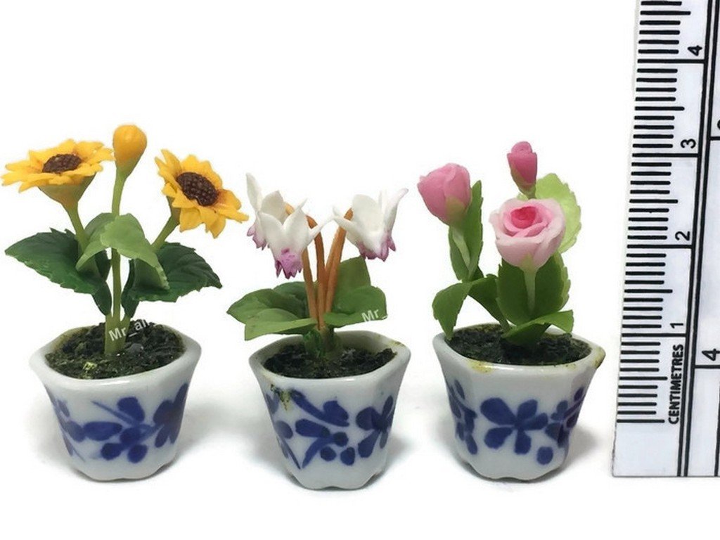 3pc Miniature Flower Clay Dollhouse Fairy Garden Mini Plant Trees Ceramic Paint Furniture Bundles Artificial Flowers Tiny Orchid #085